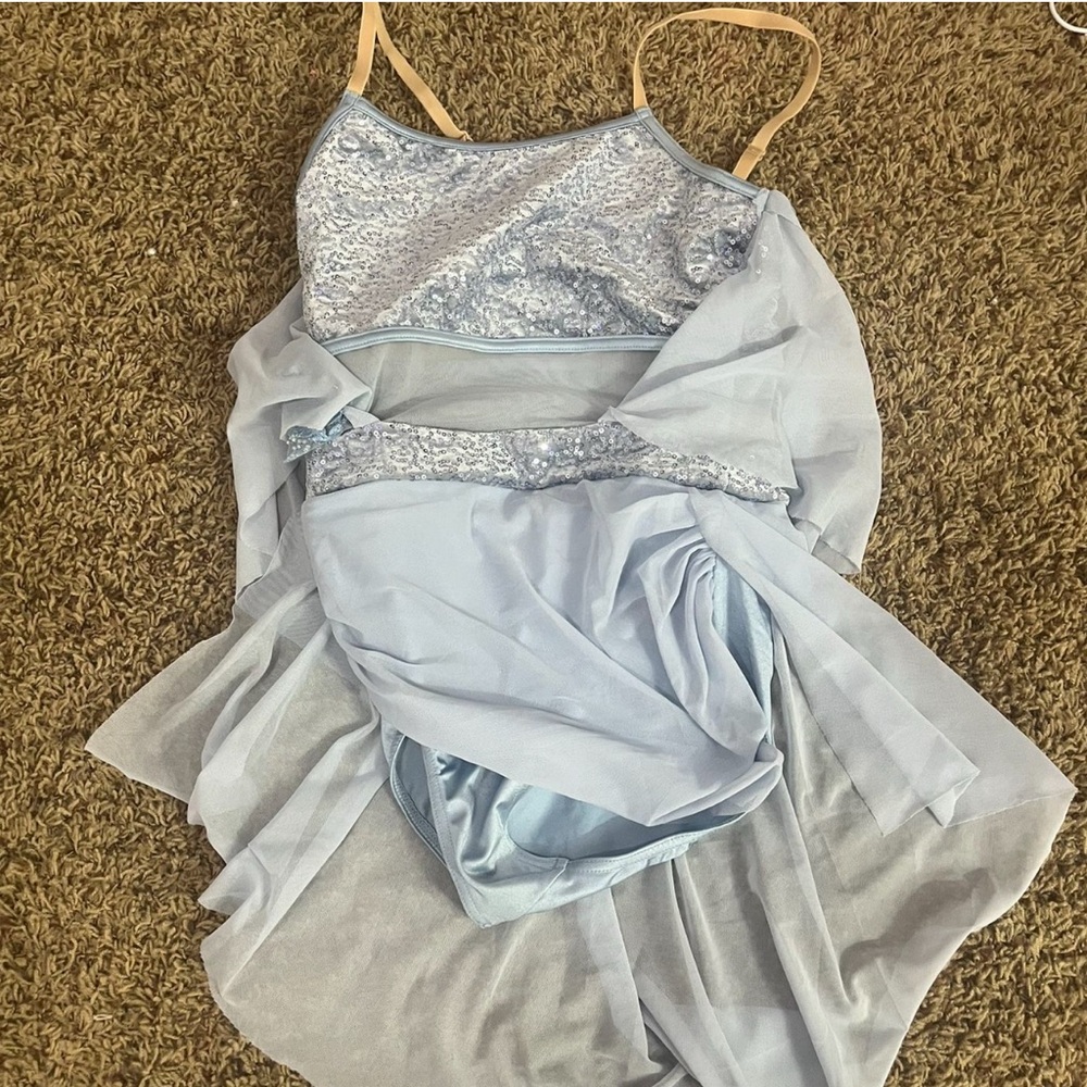 Blue Dance Costume with Lace Trim